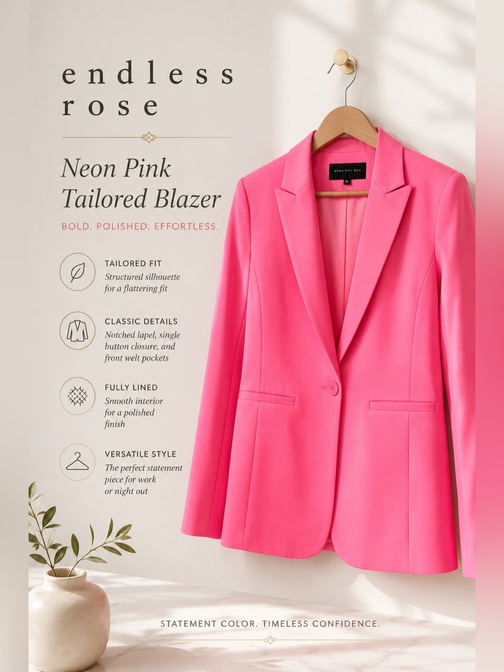 Endless Rose Neon Pink Tailored Blazer Jacket XS